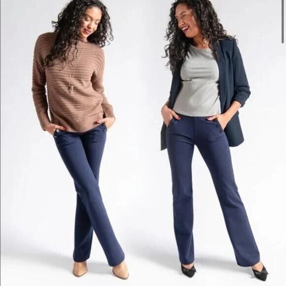 Betabrand Boot-Cut Six Button Dress Pant Yoga Pants Navy Women's Large H14796 - Picture 3 of 15